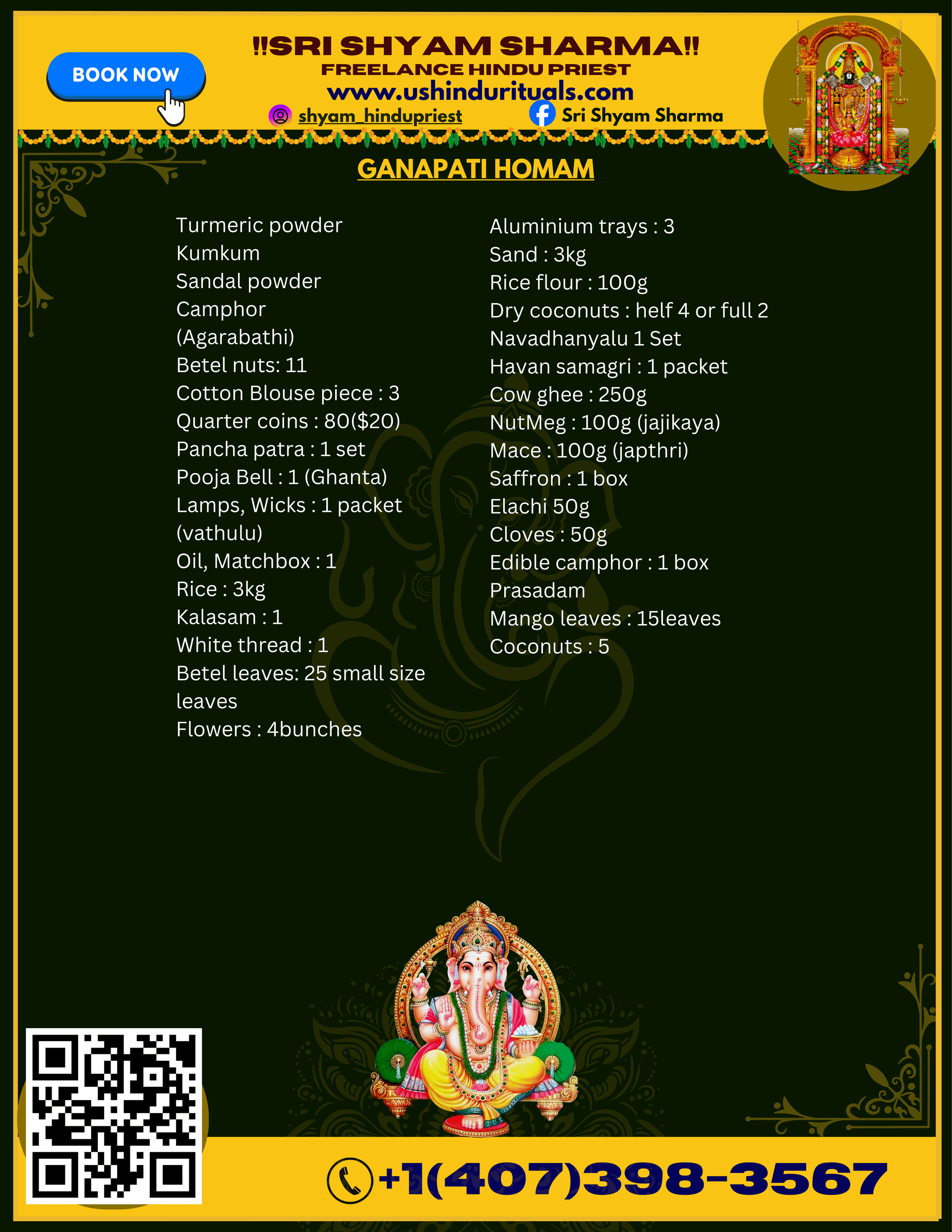 Sri Ganapati Homam — pooja items list