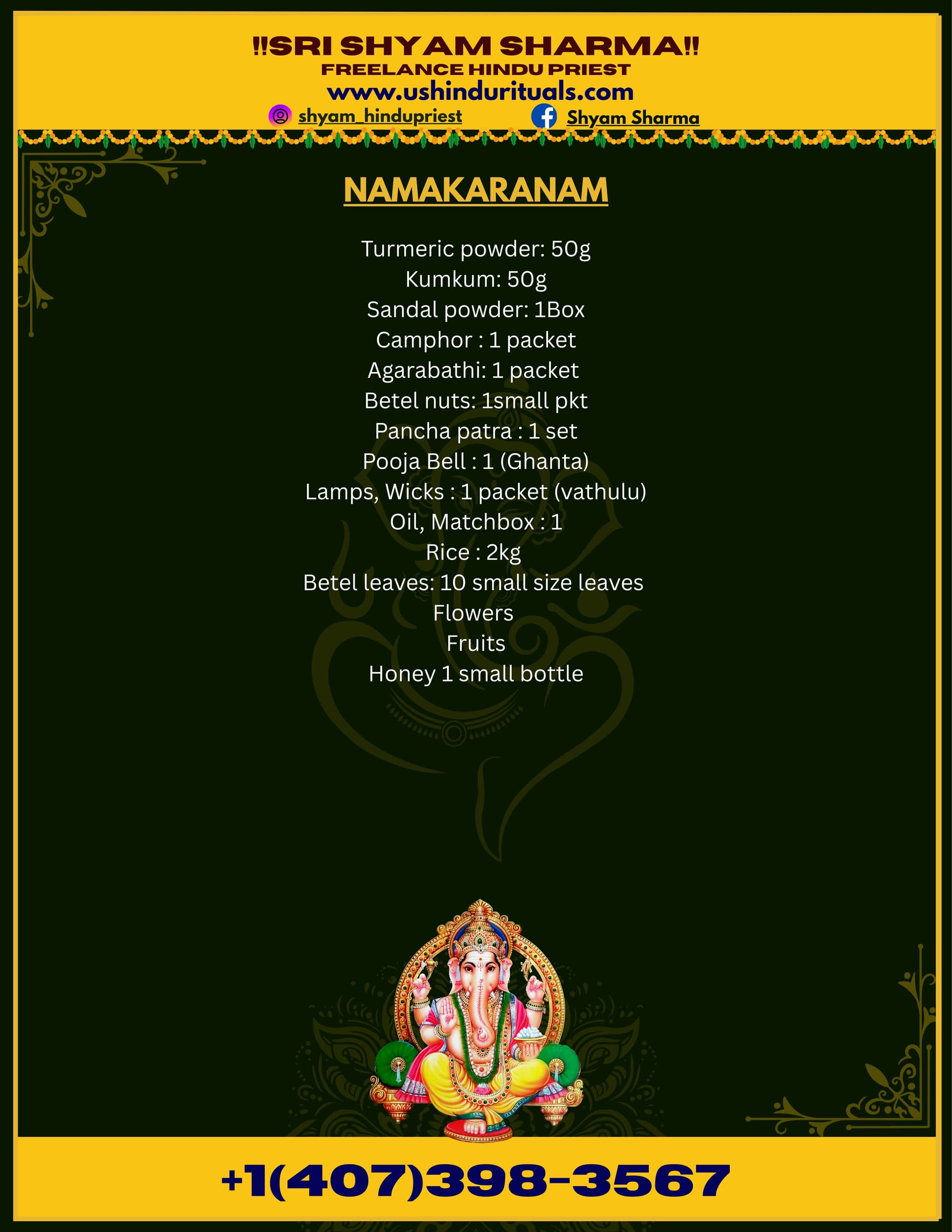 Namakaranam (Naming Ceremony) — pooja items list