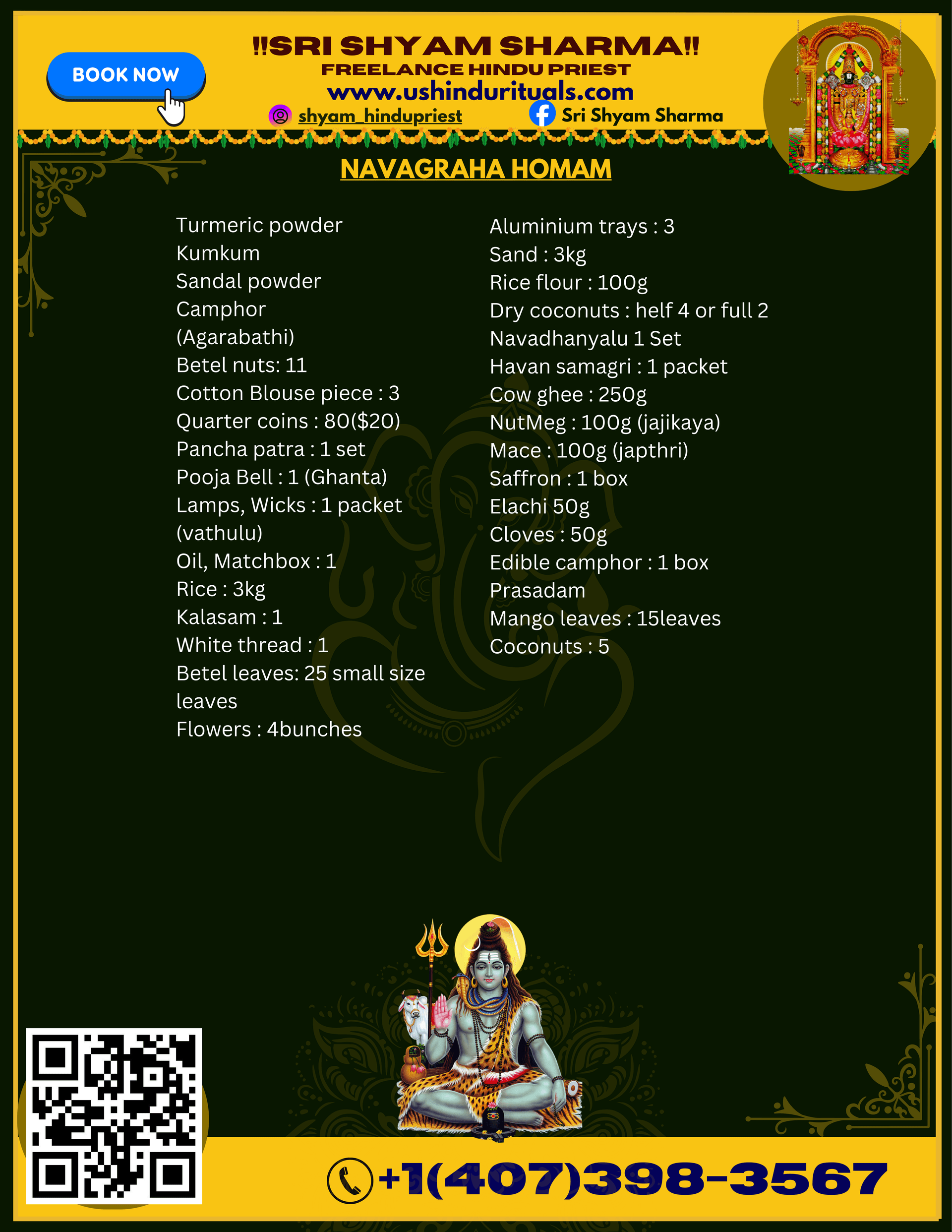 Sri Navagraha Homam — pooja items list