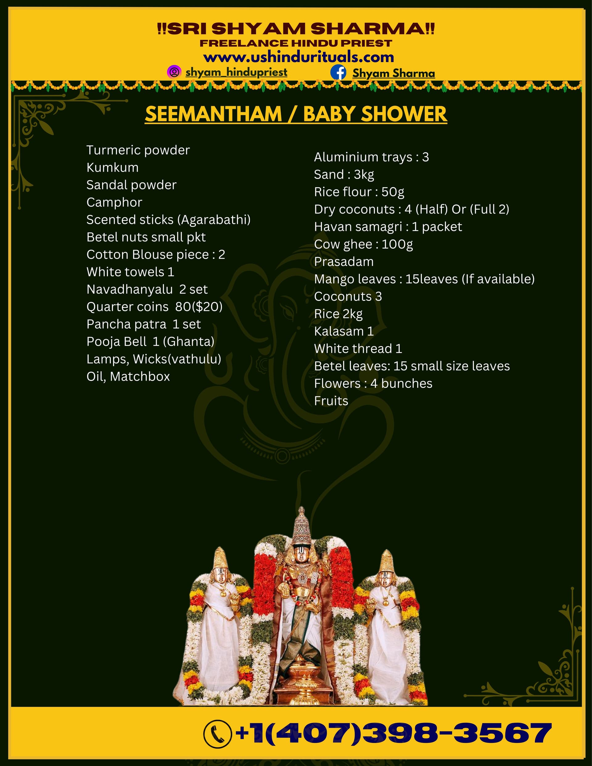 Seemantham (Baby Shower) — pooja items list