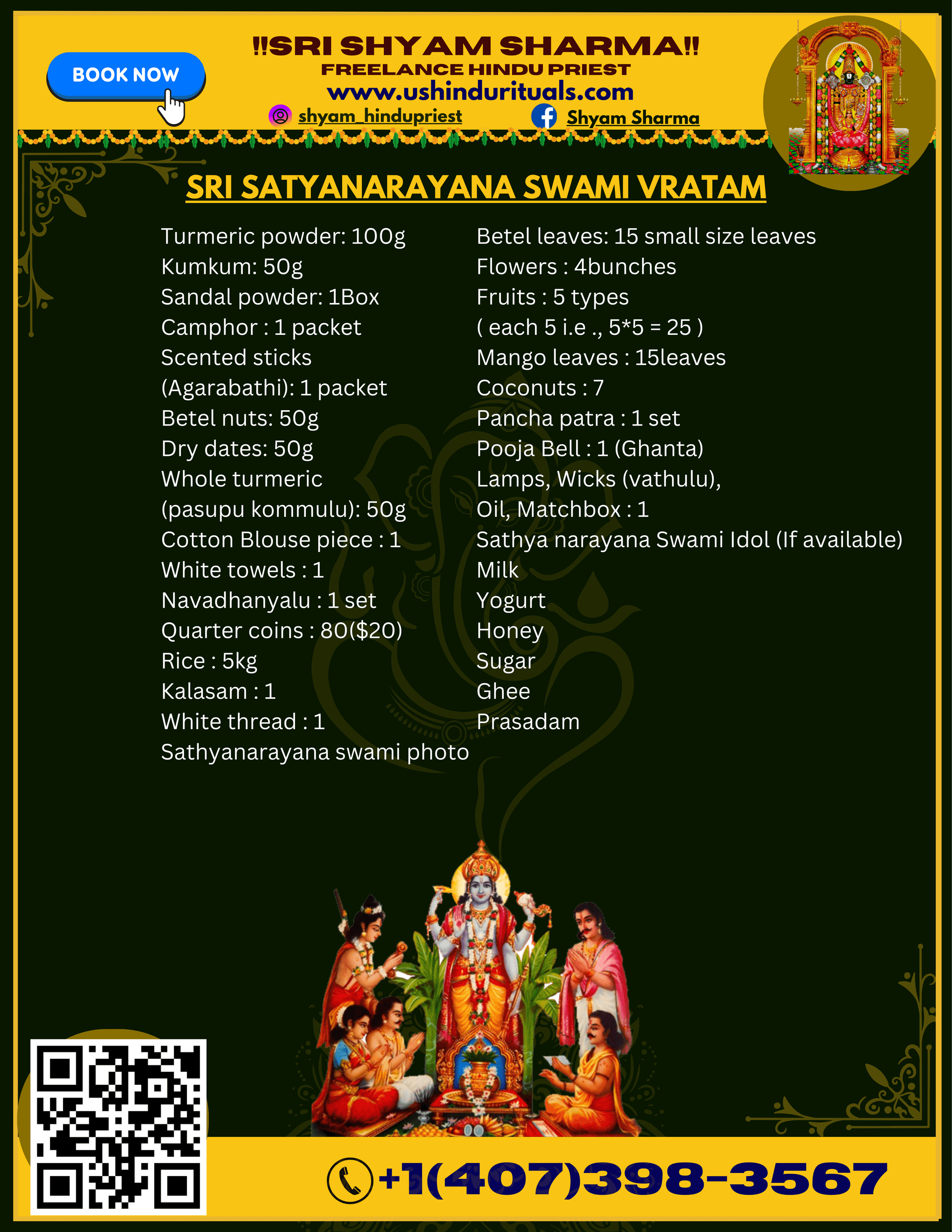 Sri Satyanarayana Vratam — pooja items list
