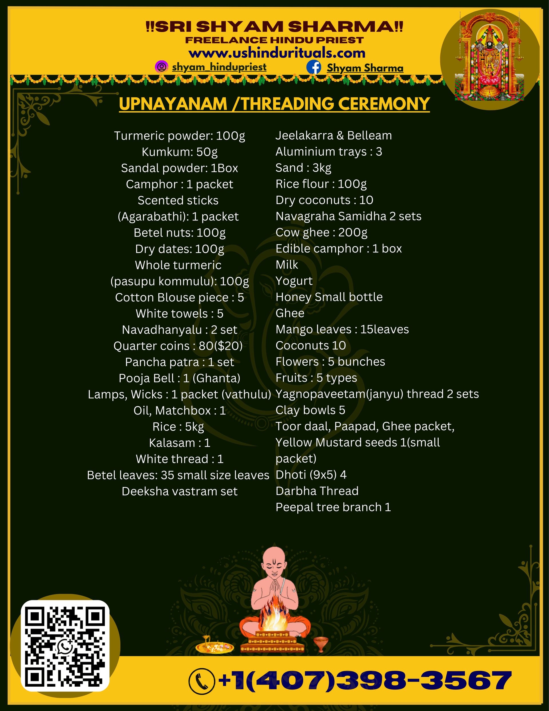 Upanayanam (Thread Ceremony) — pooja items list